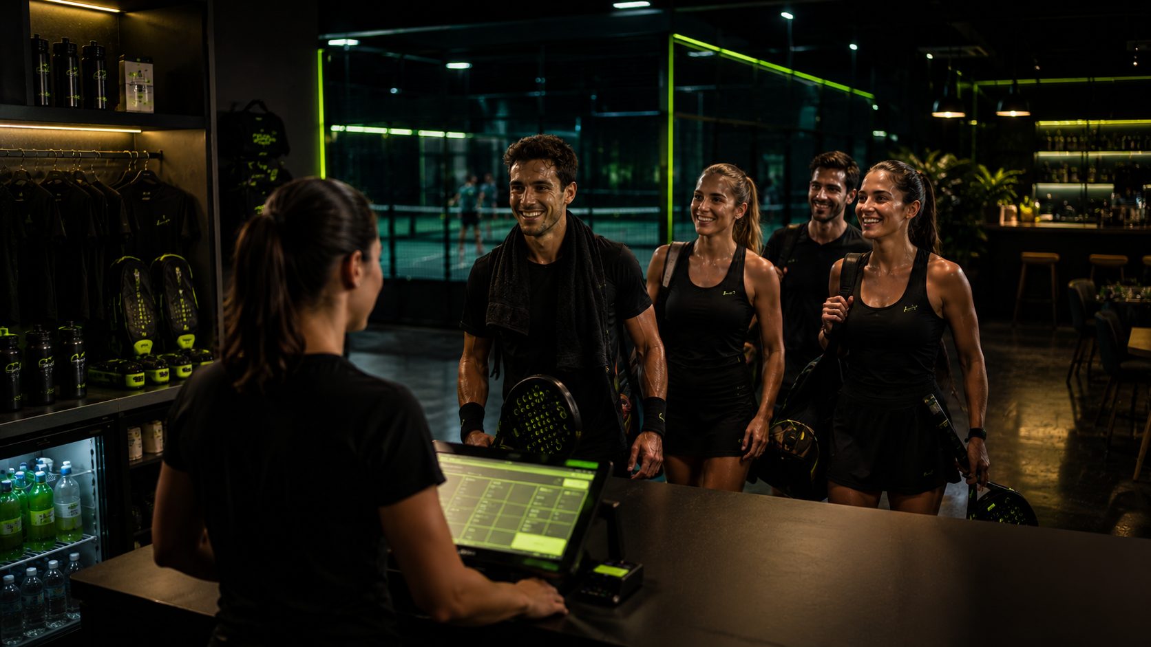 Players collecting their prizes at the club counter after a match